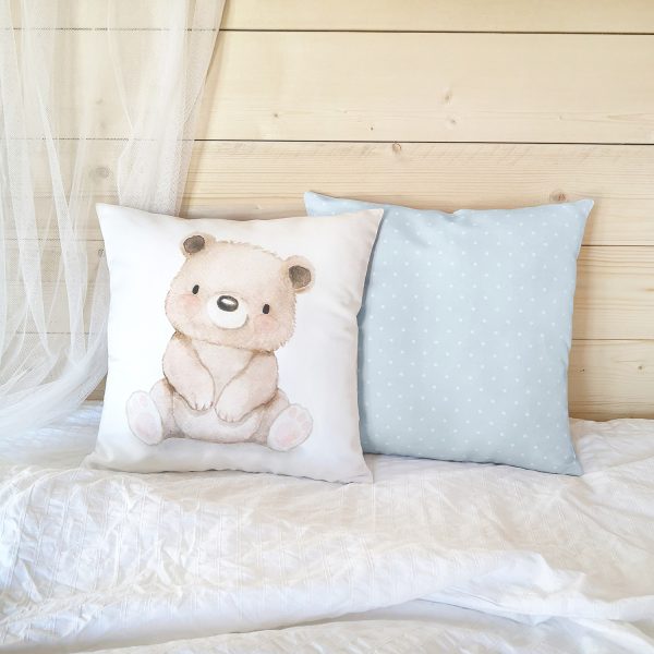 Cojín infantil decorativo Osito con fondo azul