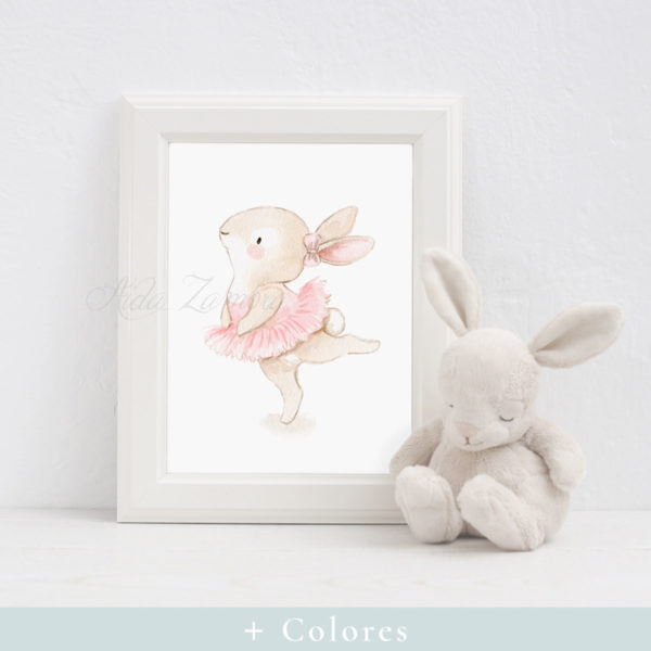 Cuadro infantil Conejita Bailarina Port de bras gris