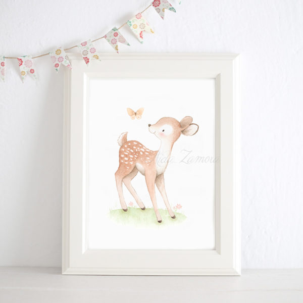 Lámina infantil Bambi y Mariposa con marco