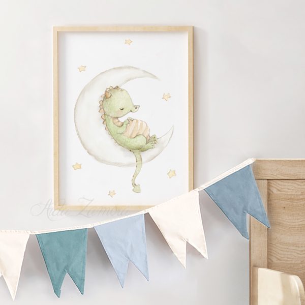 Lámina infantil Dragón Durmiente con Marco