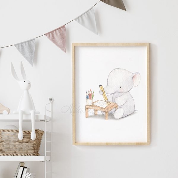 Lámina infantil Elefante Dibujando