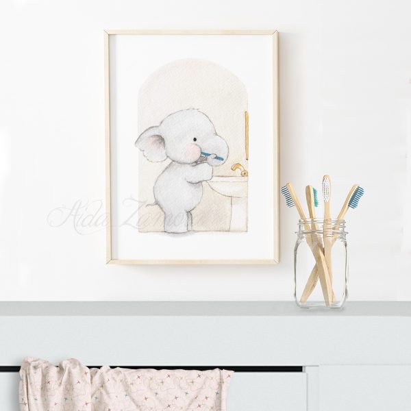 Lámina infantil Elefante lavándose los Dientes