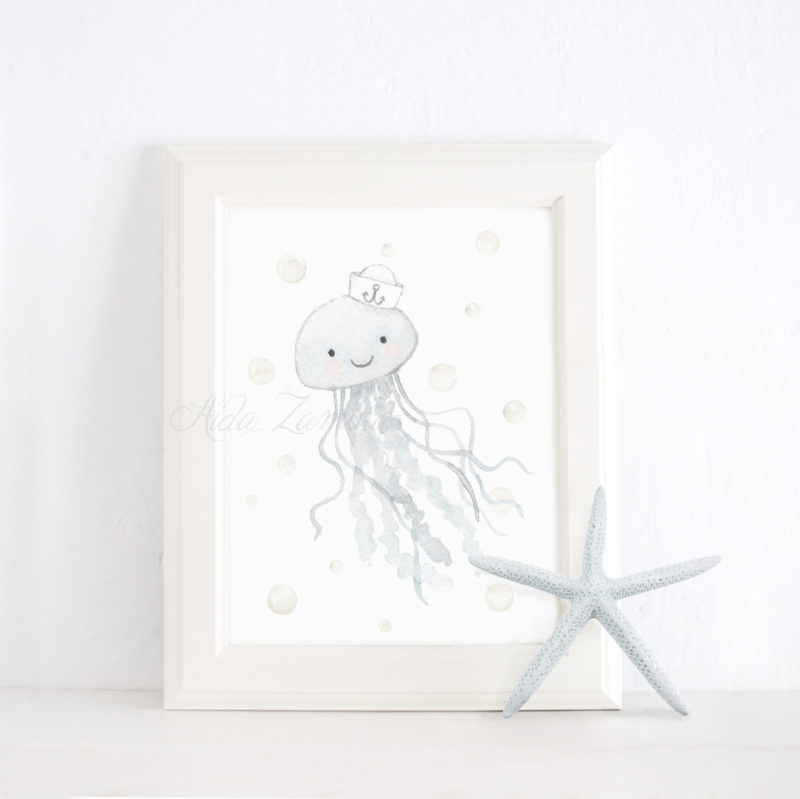 Lámina infantil Pequeña Medusa niño con marco
