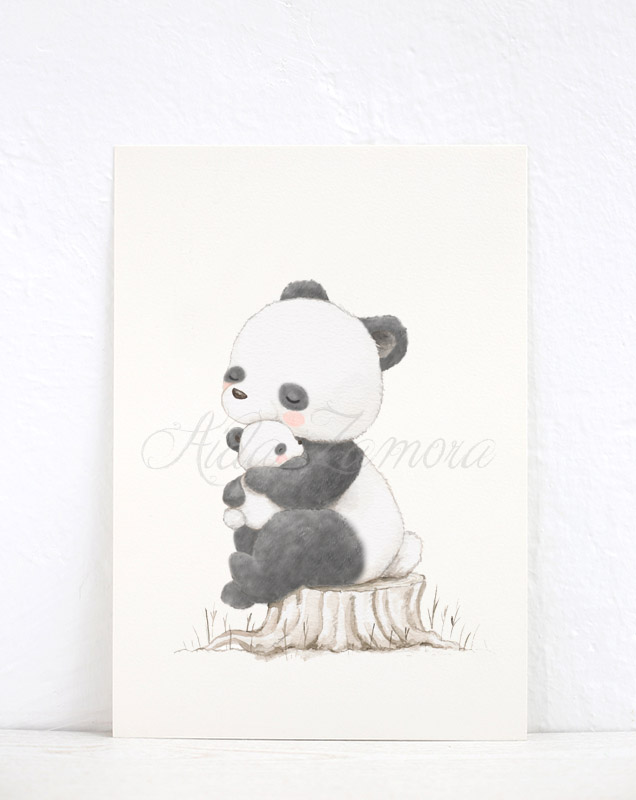 Lámina infantil Abrazo de Mamá Oso Panda