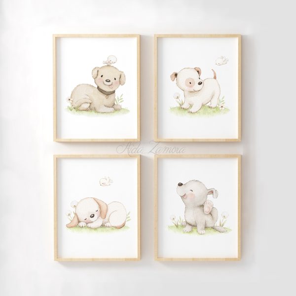 Set de cuatro láminas infantiles Perritos