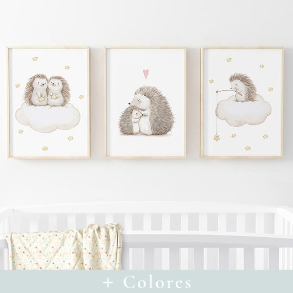 Set de tres láminas infantiles Erizos