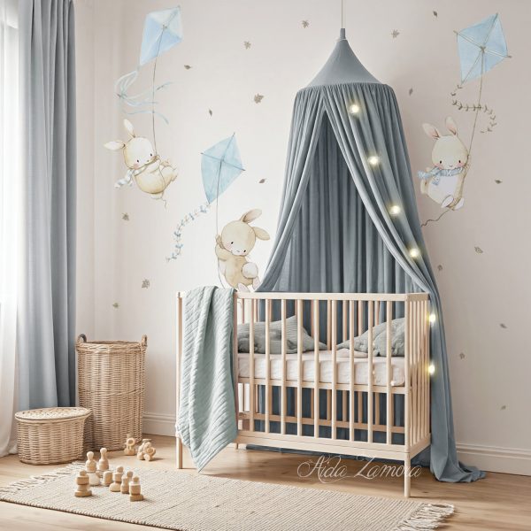Vinilo infantil de tela Conejitos con Cometas 10